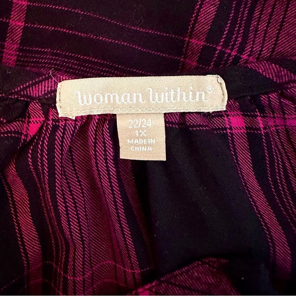 SOLD 🛍️ Woman Within Women’s Cotton Purple Plaid Balloon Sleeve Flared Blouse - Picture 8 of 8